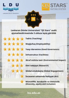 Lənkəran Dövlət Universiteti “QS Stars” audit qiymətləndirilməsində 3 ulduza layiq görülüb. 