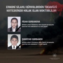 Erməni silahlı qüvvələrinin təcavüzü nəticəsində həlak olan məktəblilərimiz.